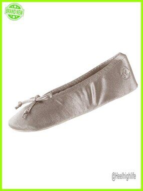 Satin Ballerina Slippers with Bow Tie, Leather Sole, Women's House Shoes